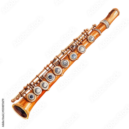 watercolor vector of Flute, isolated on a white background.