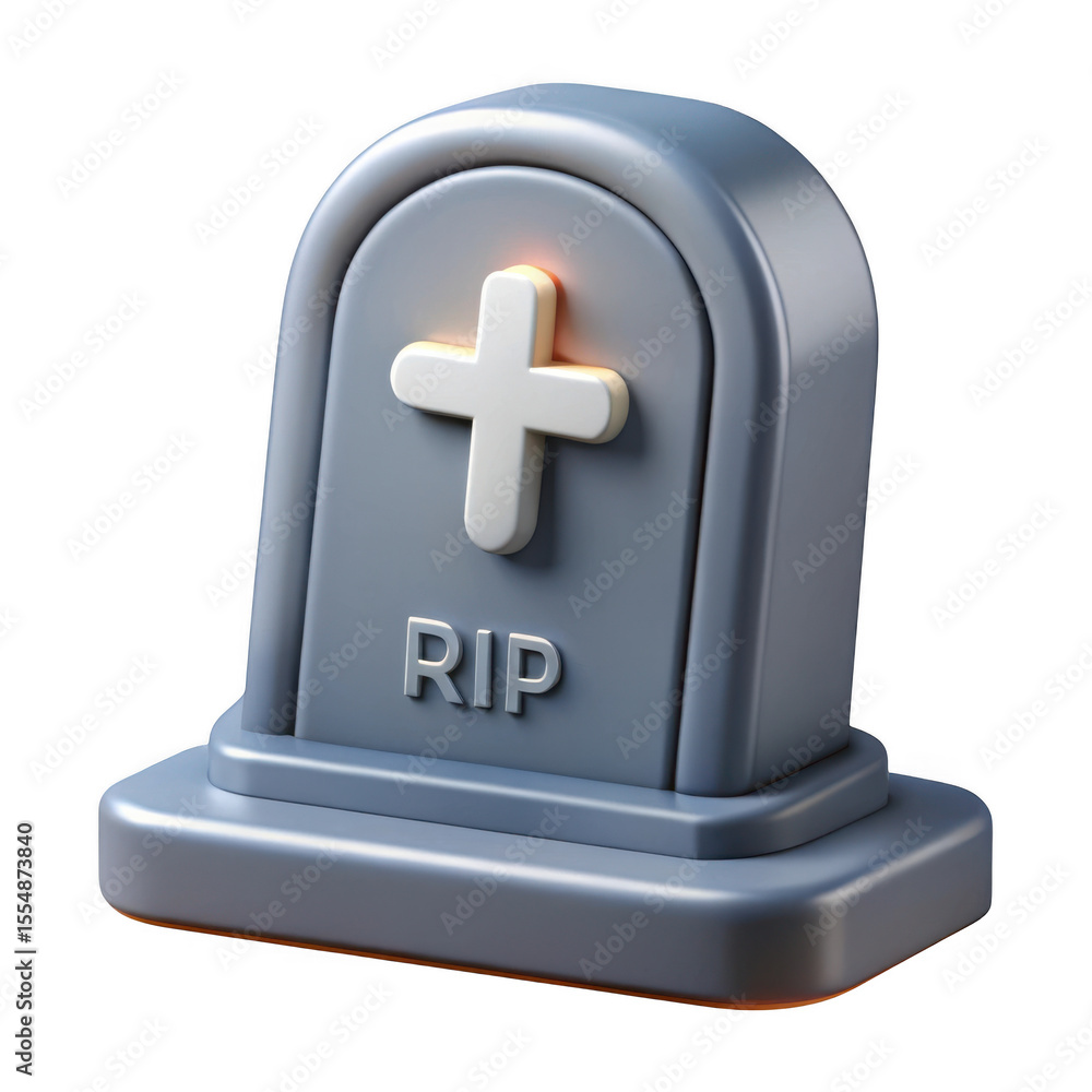 Fototapeta premium 3d cartoon tombstone with cross on transparent background
