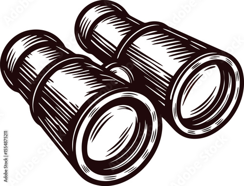 Hand drawn binoculars isolated on white background vintage engraved sketch illustration