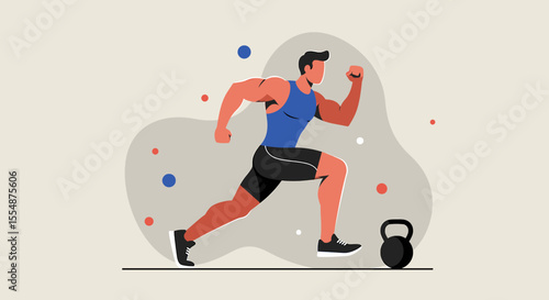 Photos A strong muscular man in sportswear is running, shown in a flat design style, perfect for fitness websites, landing pages, and marketing materials