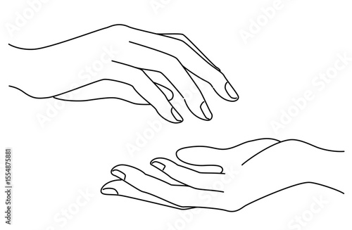 2人の手と手が触れ合う瞬間を描いたシンプルな線画のベクターイラスト