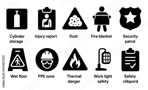 Safety, security filled icon set. workplace, hazard illustration icons filled collection