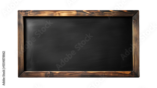 A blank blackboard with a burnt frame on a transparent background