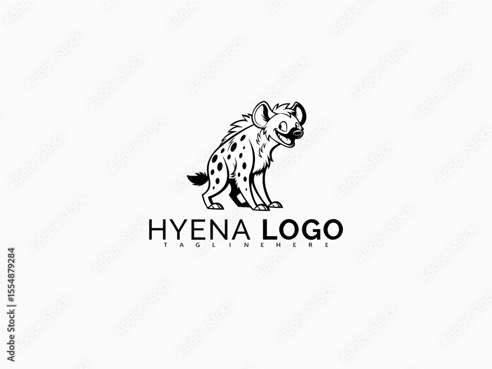 Fototapeta premium Clean vector logo of a cute hyena in cartoon black and white style. Ideal for branding baby products, zoo toys, kids’ apparel, educational tools, and sticker branding.