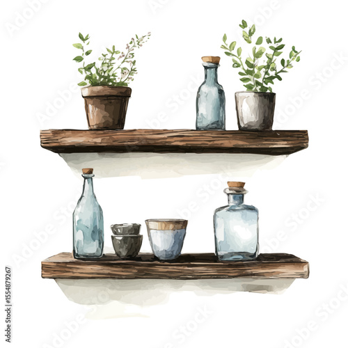 Floating Shelves, watercolor vector, isolated on a white background.