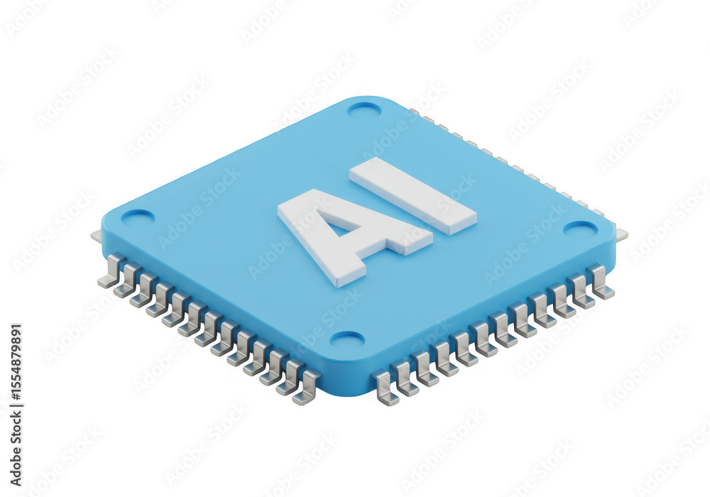 3d rendered blue microchip with ai text isolated on transparent background 3d rendered blue microchip with ai text isolated on transparent background