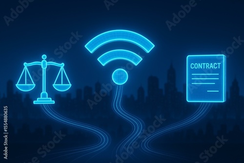 Futuristic Internet Technology Concept with Wi-Fi, Legal, and Contractual Elements