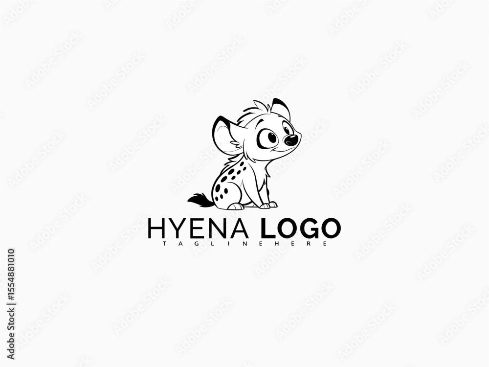 Fototapeta premium Simple and cute black and white vector logo of a cartoon hyena. Ideal for baby merchandise, zoo branding, educational storybooks, or creative sticker and icon designs.
