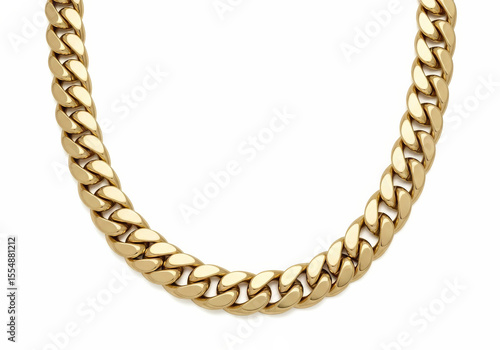 Gold cuban link chain necklace isolated on white background