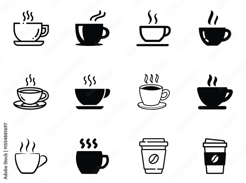 Coffee cup icon, teacup icon. Coffee cup and teacup icon and for cafe restaurant, breakfast menu, or beverage-related designs, web, mobile apps, and print materials. Coffee cup icon, teacup icon. Coffee cup and teacup icon and for cafe restaurant, breakfast menu, or beverage-related designs, web, mobile apps, and print materials.