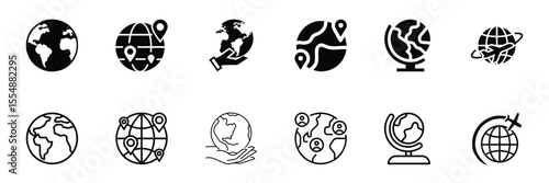 Globe icon, earth icon, world icon, worldwide shipping, planet symbol