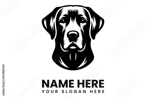 A stylized black and white illustration of a Labrador Retriever's head, suitable for a logo or emblem.