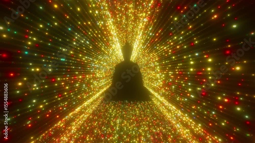 Buddha Silhouette Immersed in a Colourful Sparkling Tunnel looping animation
