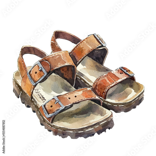 Fisherman Sandals, watercolor drawing vector, isolated on a white background.