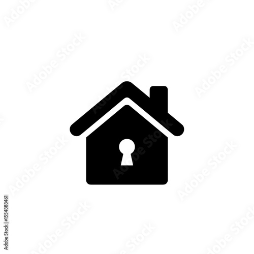 Black house icon with keyhole design on white background  