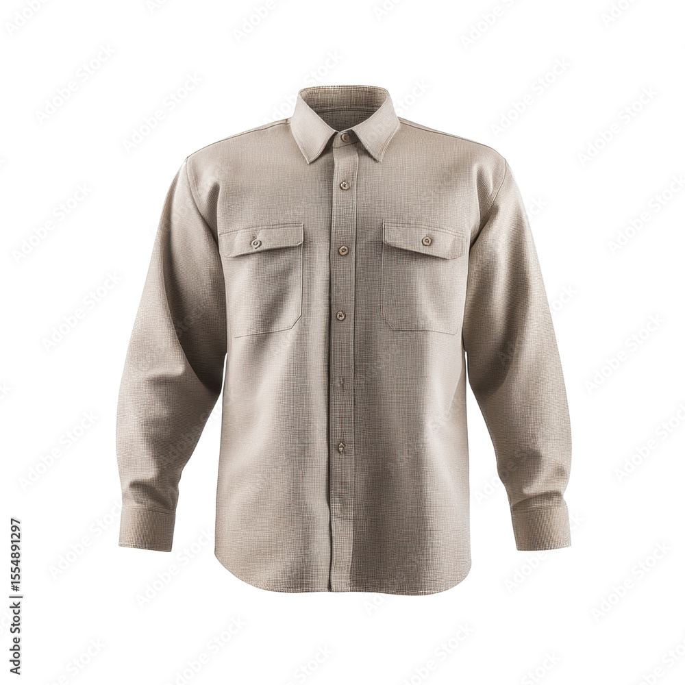 Fototapeta premium Classic Taupe Long Sleeve Button-Up Shirt for Casual or Formal Wear in Versatile and Stylish Design Transparent background or png