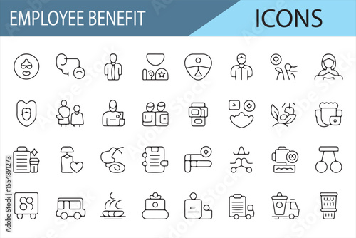 Workplace Employee Benefit Icons Set for Health and Wellness Programs
