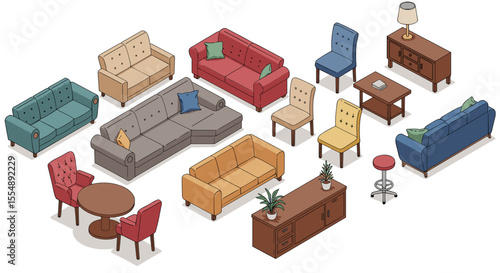Modern furniture collection vector illustration for interior design in flat style