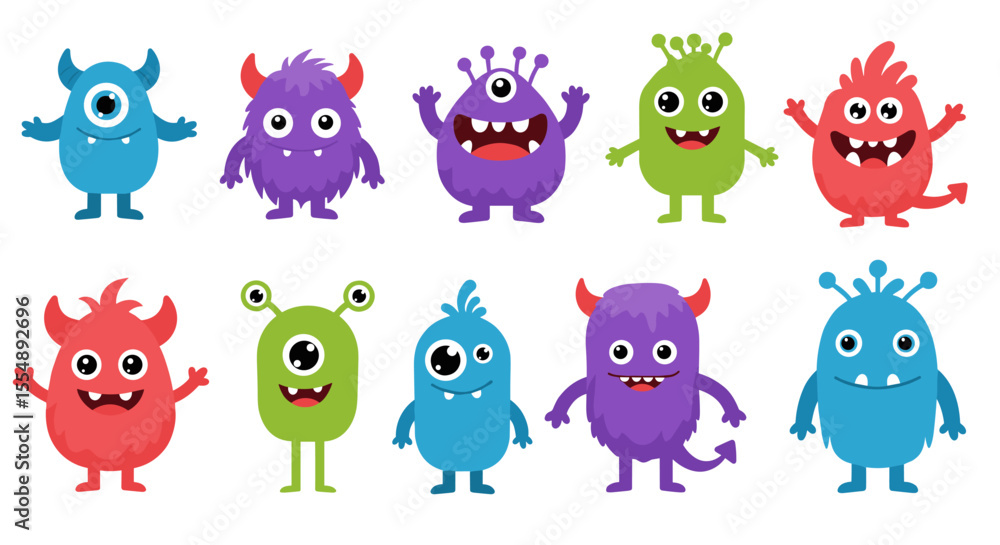 Fototapeta premium Cute cartoon monsters vector illustration for kids' design in flat style