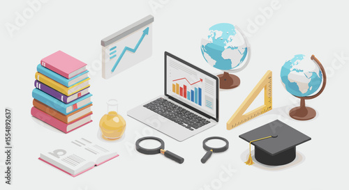 Educational tools and learning concepts vector illustration for academic design in isometric style