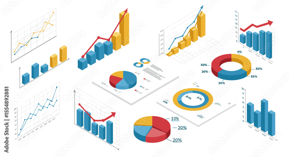 Obraz premium Business analytics data visualization vector illustration for reports and presentations in isometric style