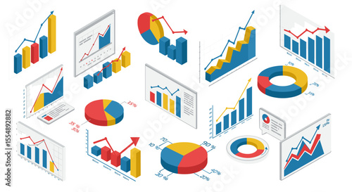 Isometric business analytics chart vector illustration for data analysis and presentation design