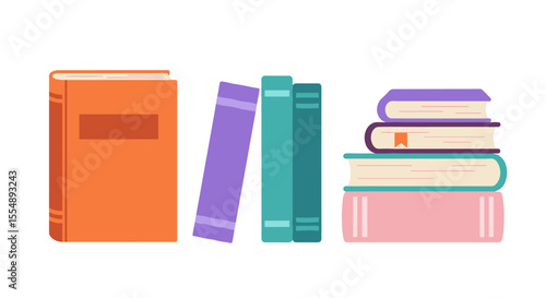 Colorful bookshelf vector illustration for educational design in flat style
