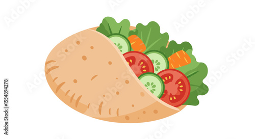 Fresh vegetable pita vector illustration for food design, flat style