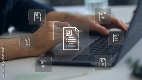 CV resume and choosing perfect person to hire. HR concept on virtual screen.