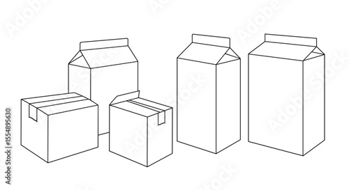 Line art vector illustration of various packaging box designs for product branding