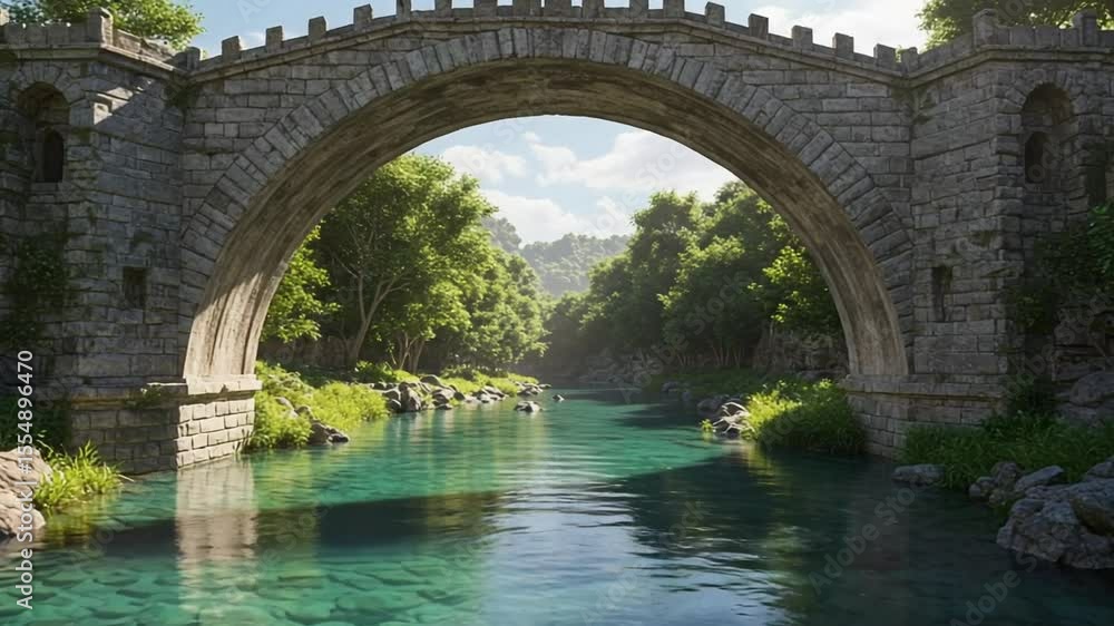 Serene river scene under an ancient stone bridge Serene river scene under an ancient stone bridge