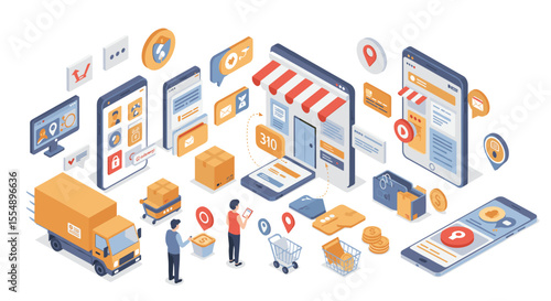 E-commerce concept vector illustration in isometric style for online shopping design