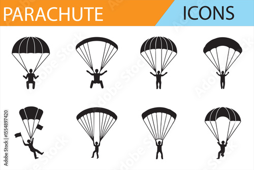 Collection of Parachute Icons Representing Skydiving and Extreme Sports