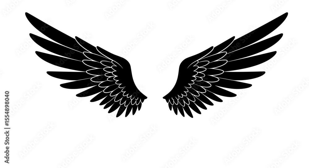 Fototapeta premium Angel wings silhouette vector illustration for design projects
