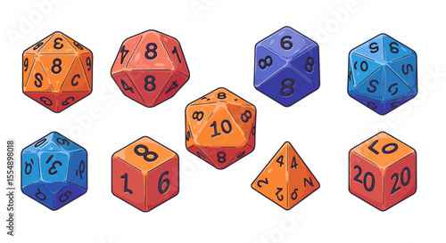 Colorful dice collection vector illustration for tabletop game design