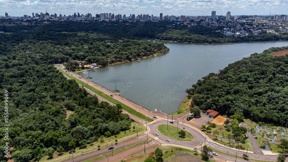 custom made wallpaper toronto digitalDrone on a sunny day in Cascavel Ecological Park, a city located in western Paraná, with the municipality visible in the background.