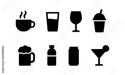 Silhouette icons of popular beverage containers and glassware