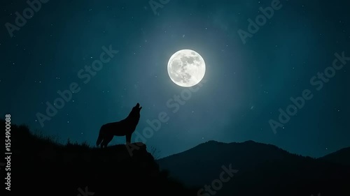 Silhouette of a howling wolf under a full moon