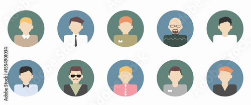 Set of 10 male avatar icons. Faceless profile pictures for social media, blogs, forums, anonymous group chats, or online work.