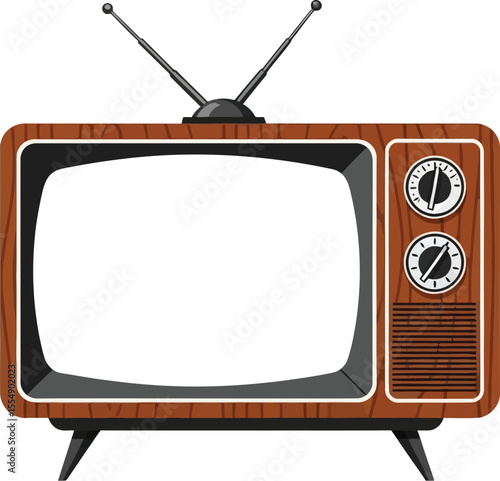 vintage tv set Vintage Wood Cabinet Television with Antenna Isolated

