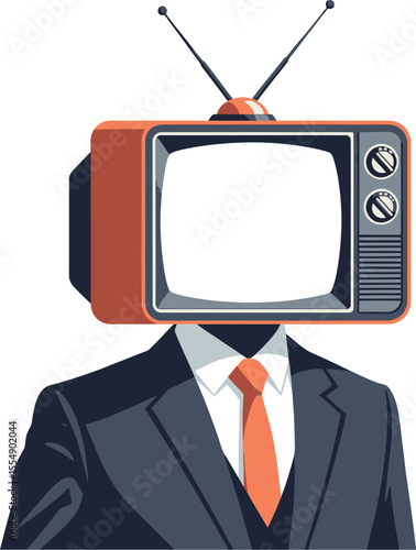 Old TV Head Businessman: Propaganda & Media Control Metaphor 

