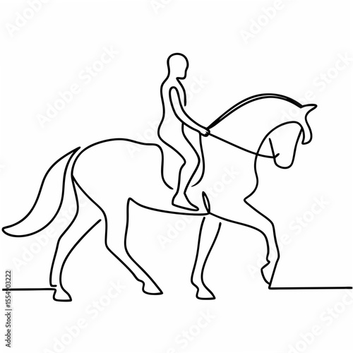 Elegant dressage rider and horse in continuous line art equestrian sport