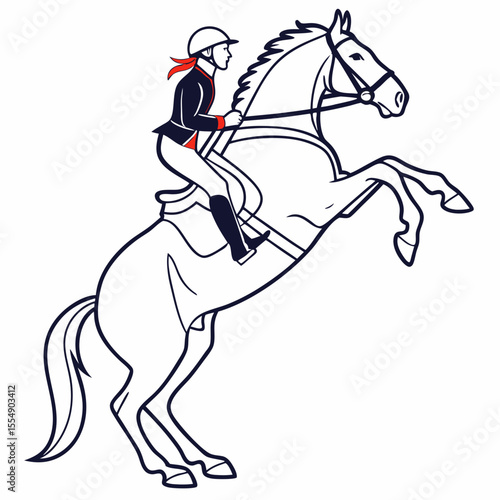 Equestrian rider and rearing horse outline vector