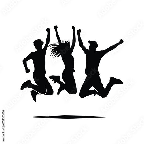 friends jumping vector silhouette clip art logo design illustration