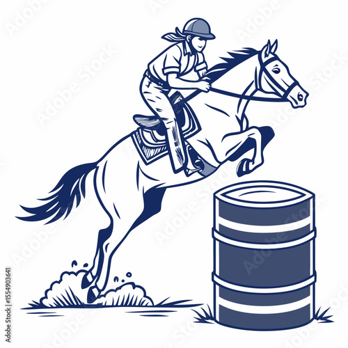 Horse and rider barrel racing action equestrian