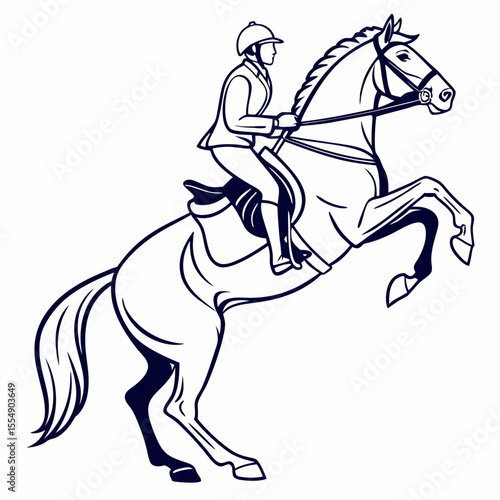 Horse and rider rearing up in a show jumping competition equestrian