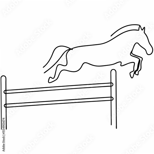 Horse Jumping Over Fence Line Art equestrian sport