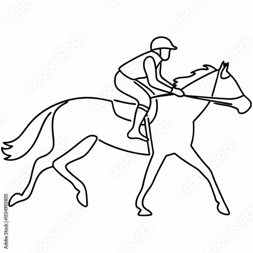Jockey riding a horse in motion racing equestrian