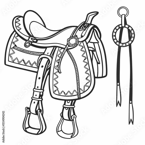 Western saddle and bridle with decorative stitching horse tack equestrian