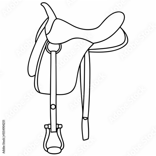 Western saddle and stirrup line art horse tack equestrian
